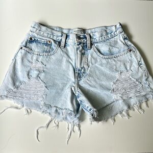 Abercrombie & Fitch Boyfriend Mid Rise Curve Love Distressed Denim Shorts